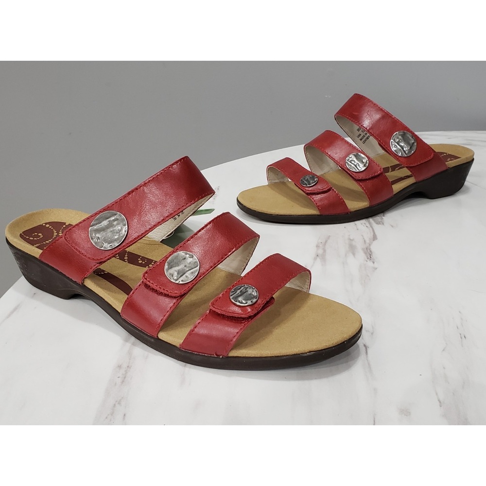 NEW NO BOX Sz 7 NARROW Propet ANNIKA Sandal Slides Leather Red Strappy Comfort